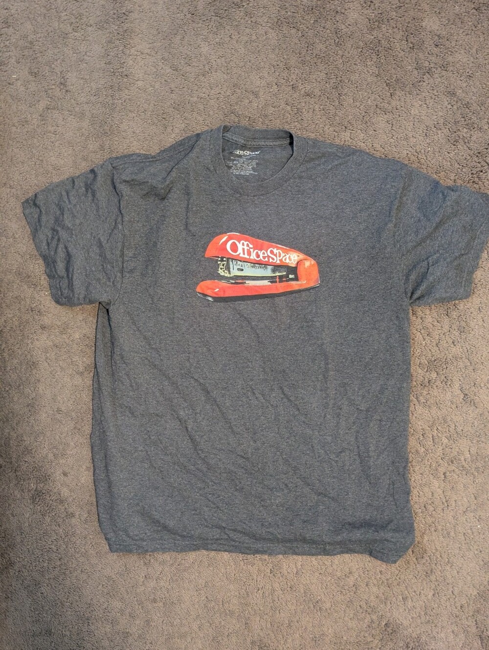 Office Space Graphic Tee - Gray with Red Stapler XL